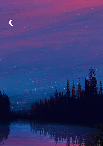 Landscape, Art, Night, Lake, Starry Sky HD phone wallpaper