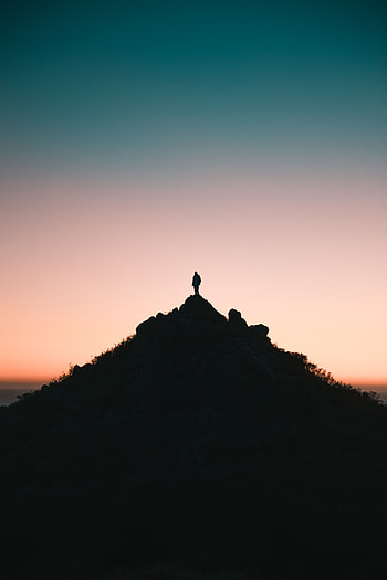 Sunset, hill, man, explorer, silhouette, minimal HD phone wallpaper