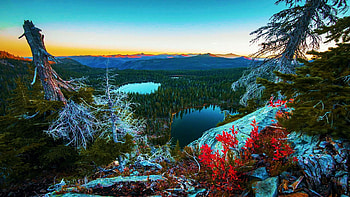 Autumn in the Seven Lakes Basin, Oregon, fall, snow, landscape, trees, colors, sky, usa, sunset HD wallpaper