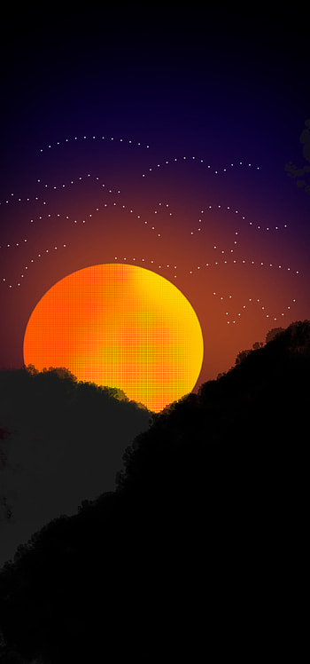 Minimalistic Sunrise, BTS, Nature, orange, horizon, moon, blue, Star, light, Naruto, Retro, sun HD phone wallpaper