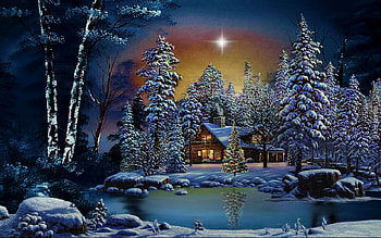 North Star, winter, star, north, painting, pond HD wallpaper