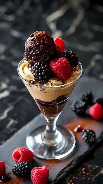 Truffle, fruit and cream in a glass, fruit HD phone wallpaper