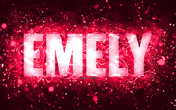Happy Birtay Emely, , pink neon lights, Emely name, creative, Emely Happy Birtay, Emely Birtay, popular american female names, with Emely name, Emely HD wallpaper