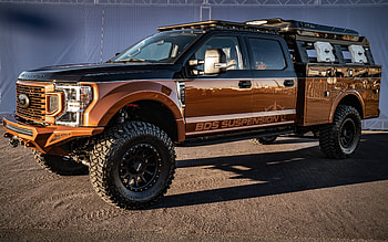 Ford F-350 Super Duty Crew Cab, front view, exterior, golden F-350 Super Duty, tuning F-350 Super Duty, american cars, Ford HD wallpaper