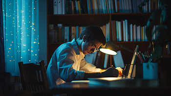 Focused Man Studying at Desk, Study, desk, man HD wallpaper