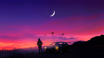 Tranquil View, alone, synthwave, artist, artwork, digital-art HD wallpaper