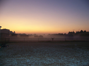 foggy morning, foggy, sunset HD wallpaper