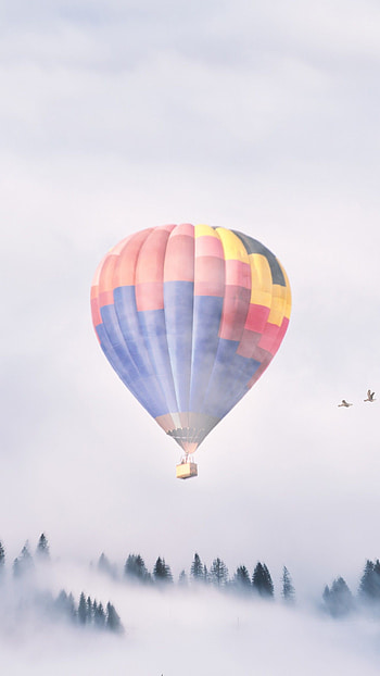Misty balloon scenes, Aerial mist, Nature's beauty, Serenity in the air HD phone wallpaper