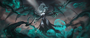 Morgana, blue, halloween, fantasy, exia xiaotong, lol, girl, dark HD wallpaper