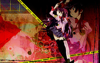 Bakemonogatari, anime girl, pretty, purple hair HD wallpaper