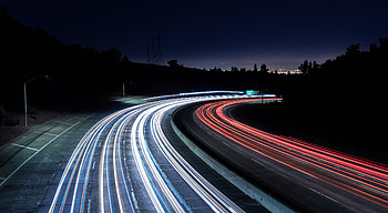Lights, Dark, Road, Turn, Long Exposure HD wallpaper