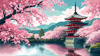 Cherry Blossom Festival: Stunning Ultra, cherry blossom festival, cherry blossom, pagoda, landscape, water reflection HD wallpaper