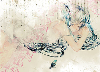 Hatsune Miku, sexy, blue eyes, bird, cute, blue hair, girl, vocaloid, long hair, anime, twintails HD wallpaper
