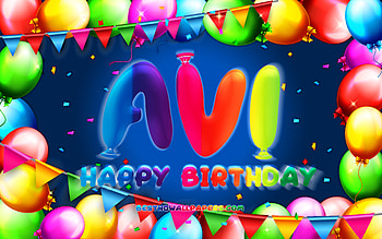Happy Birtay Avi, , colorful balloon frame, Avi name, blue background, Avi Happy Birtay, Avi Birtay, popular american male names, Birtay concept, Avi HD wallpaper