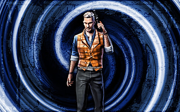 Joseph, GFF, blue grunge background, Garena Fire, vortex, Garena Fire characters, Joseph Skin, Fire Battlegrounds, Joseph Fire HD wallpaper