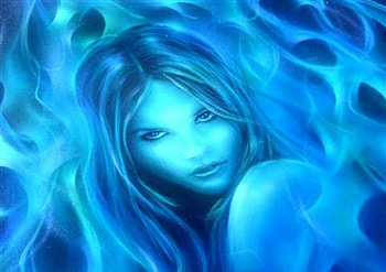 blue fire, eyes, girl, look, fire HD wallpaper