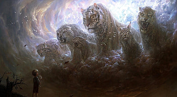 Cats, Fantasy, Predators, Grin, Fog, Boy HD wallpaper