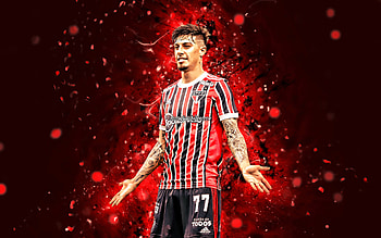 Emiliano Rigoni, , red neon lights, Sao Paulo FC, argentinian footballers, SPFC, soccer, Brazilian Serie A, football, Brazil, Emiliano Rigoni , Emiliano Rigoni Sao Paulo FC HD wallpaper