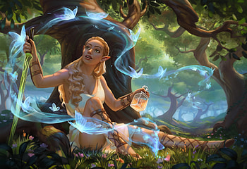 Drunk elf, blue, fantasy, anastasia anderson, girl, luminos, elf, forest, anastasia HD wallpaper