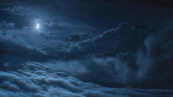 Above the clouds, blue, white, moon, fantasy, dragon, luna, luminos, sky, cloud HD wallpaper