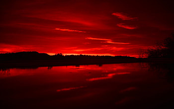 Red Sky at Night, reflection, red, clouds, trees, sky, nature, forest, lake HD wallpaper