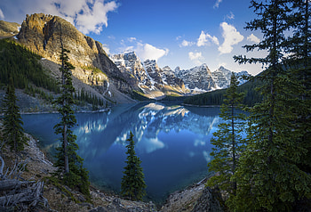Lake Scenery Alberta Trees , canada, mountains, nature, trees, lake HD wallpaper
