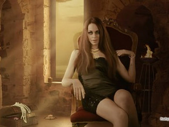 fantasy , chair, girl, black, short HD wallpaper