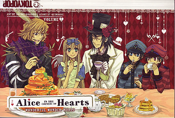 Alice in the country of hearts, sweet, party, 4 guys, tea, anime, a girl HD wallpaper
