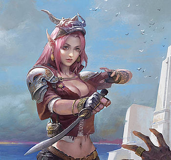 Fantasy girl, blue, pink, fantasy, art, girl, hair, ouer7901, ocass HD wallpaper