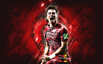 Tien Linh Nguyen, Vietnam national football team, Vietnamese footballer, portrait, red stone background, Vietnam, football HD wallpaper