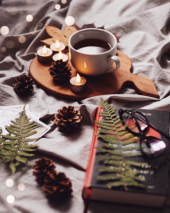 Cones, Candles, Coffee, Miscellanea, Miscellaneous, Cup, Book, Drink, Beverage, Coziness, Comfort HD phone wallpaper