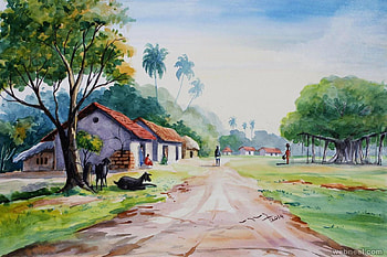 Indian Village Watercolor Paintings HD wallpaper