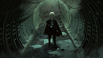 Anime girl with gun, tunnel, original HD wallpaper