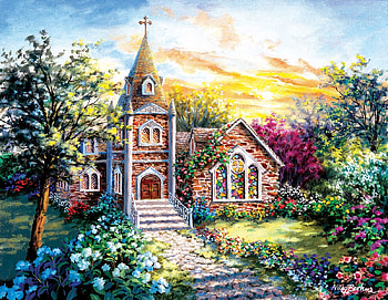 Country Church, painting, artist, puzzle, unknown, church, country HD wallpaper
