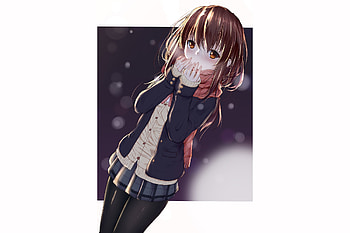 Red scarf, winter, minimal, anime girl HD wallpaper