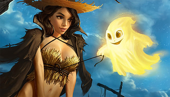 the spiteful ghost, halloween, scarecrow, art, ghost HD wallpaper