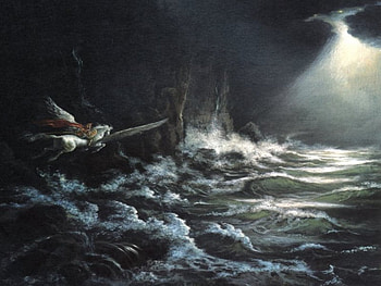 Pegasus Over Stormy Sea, sea, wings, horse, waves, winged, clouds, storm, dark HD wallpaper