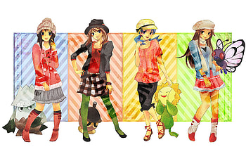 Pokemon Girls, sexy, thigh highs, hot, cute, beautiful, long hair, snovel, anime girls, beauties, beauty, butter, short hair, sunflora, hat HD wallpaper