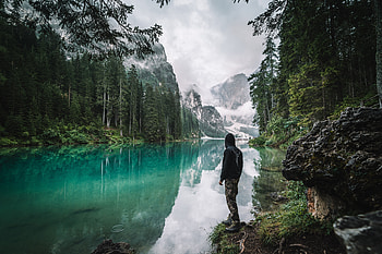 Nature, Mountains, Lake, Miscellanea, Miscellaneous, Human, Person, Loneliness HD wallpaper
