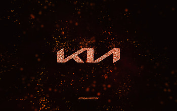Kia glitter logo, , black background, Kia logo, orange glitter art, Kia, creative art, Kia orange glitter logo HD wallpaper