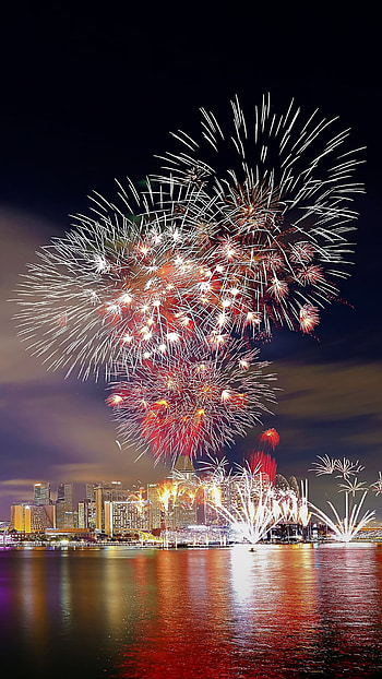 Fireworks over Singapore, colorful, city, night, graphy, fireworks HD phone wallpaper