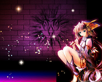 Une-petite-melodie, flute, cute, music instrument, abstract, short hair, hat, female, sexy, ribbon, hot, blue eye, girl, pink hair, purple, star, anime girl, anime, fantasy, light HD wallpaper