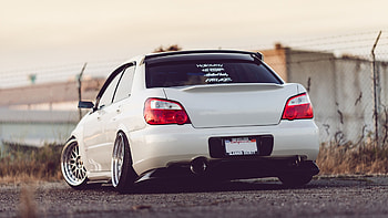 subaru impreza wrx sti, white, rear view HD wallpaper