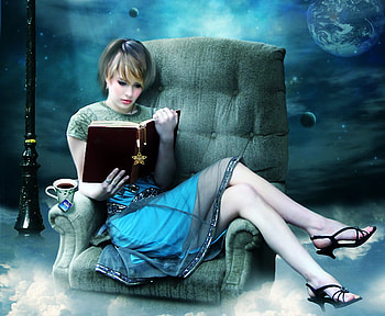 In the clouds, clouds, girl, abstract, fantasy HD wallpaper