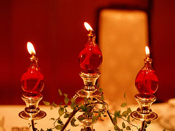 Gold Candleabra, red candles, flames HD wallpaper