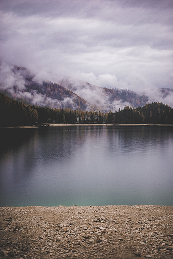 Landscape, Nature, Trees, Mountains, Clouds, Lake, Shore, Bank HD phone wallpaper
