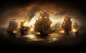 Old Sailing War Ships in Battle Painting gaming games screenshots GameScapes GamingShot concept digital art VistaLore daily pics beauty ... HD wallpaper