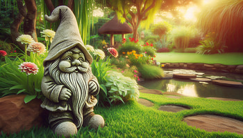 Enchanting Garden Gnome, garden gnome, garden, gnome, flower, pond HD wallpaper