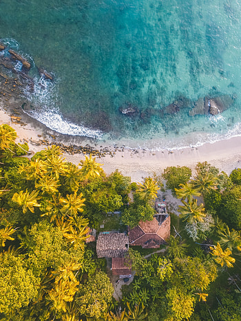 Aerial view, beach, coast, villa HD phone wallpaper
