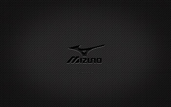 Mizuno carbon logo, , grunge art, carbon background, creative, Mizuno black logo, brands, Mizuno logo, Mizuno HD wallpaper
